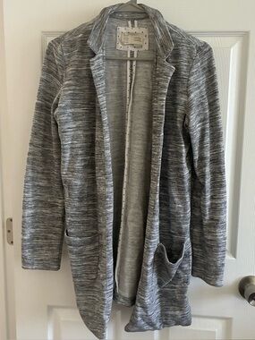 Anthropologie Saturday Sunday Heather Grey Knit Open Blazer Jacket, Size XS